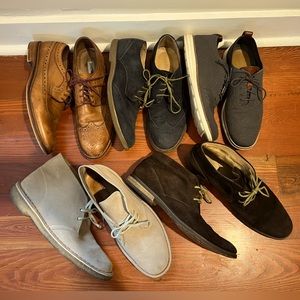 5 shoes Calvin Klein 10M, Clarks 10M, Cole Hahn 9.5M, Johnston Murphy 9.5M